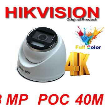 Hikvision DS-2CE72UF3T-E 8MP ColorVu PoC Turret Camera 4K Night Vision Smart IR 40m White Light Outdoor Security CCTV
