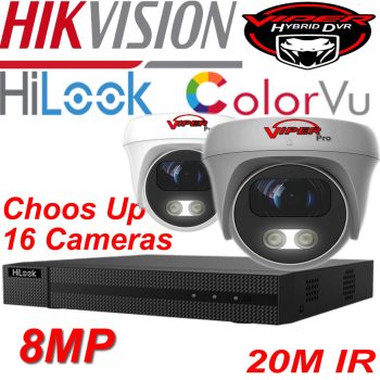 Hikvision HiLook 8MP Human Vehicle Recognition AI Intelligent DVR Viper Pro ColorVu 4K 25M IR CCTV Security Camera System