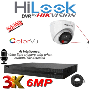 Hikvision DS-2CE72K0T-LFS 3K Smart ColorVu Audio Built In HiLook AI Intelligent Human Car DVR CCTV Security Camera System