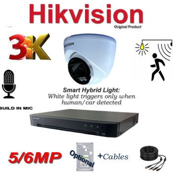 Hikvision 3K DS-2CE72K0T-LFS ColorVu Audio Cameras Smart Hybrid Light 40M IR AI Facial Recognition DVR CCTV Security System Kit