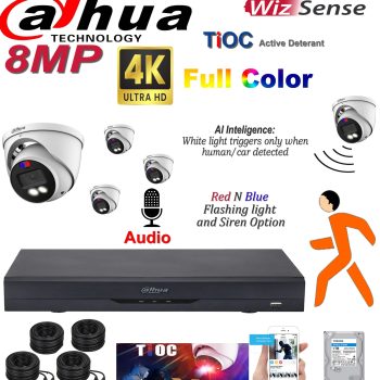 8MP Dahua HDCVI HAC-ME1809HP-A-PV TiOC 24/7 Full-Color Smart Dual Illuminators Audio A.I Intelligent DVR CCTV System
