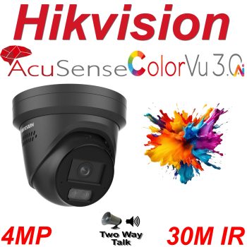 4MP Hikvision DS-2CD2347G3-LIS2UY/SL ColorVu 3.0 Two Way Audio AI Strobe Alarm IP CCTV Security Camera in Black