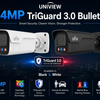 Professional Uniview UV-IPC2B14SE-ADF28KMC-WP-I1-B 4MP TriGuard 3.0 Bullet IP Camera – Black/White