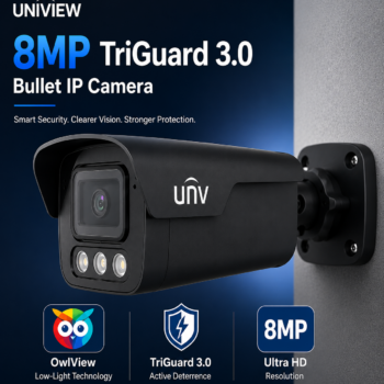 8MP Uniview UV-IPC2B18SE-ADF28KMC-WP-I1-B TriGuard 3.0 Black Bullet IP Camera – Active Deterrence