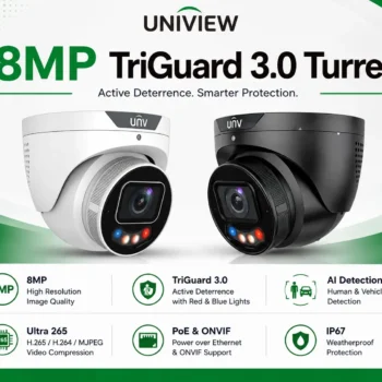 Professional Uniview UV-IPC3638SE-ADF28KMC-WP-I1-B 8MP TriGuard 3.0 Turret IP Camera – Black/White