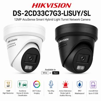 12MP Hikvision DS-2CD33C7G3-LISUY/SL AcuSense Smart Hybrid Light Two-Way Audio Turret IP Camera