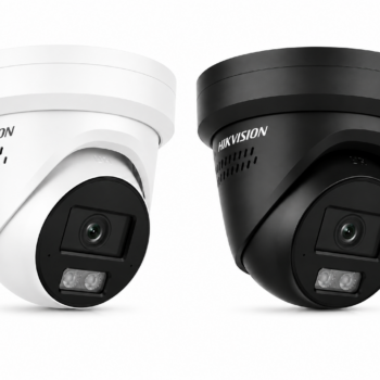 Hikvision DS-2CD33C7G3-LISUY/SL 12MP AcuSense turret camera in white and black