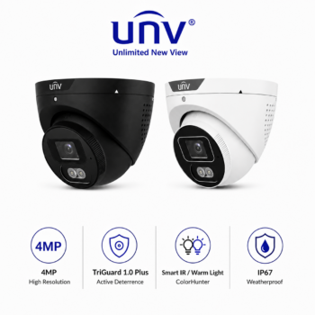 Uniview UV-IPC3614SB-ADF28KMC-I1-B 4MP TriGuard 1.0 Plus Turret Black/White | DualLight IP Camera with Two-Way Talk & Active Deterrence