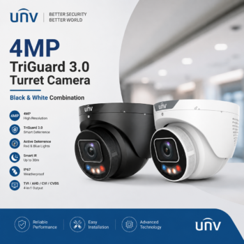 Uniview UV-IPC3634SE-ADF28KMC-WP-I1-B & UV-IPC3634SE-ADF28KMC-WP-I1-W 4MP TriGuard 3.0 Turret IP Camera – Black / White