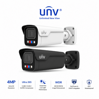 Professional Uniview UV-IPC2B14SE-ADF28KMC-WP-I1-B 4MP TriGuard 3.0 Bullet IP Camera – Black/White