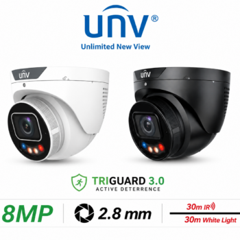 Professional Uniview UV-IPC3638SE-ADF28KMC-WP-I1-B 8MP TriGuard 3.0 Turret IP Camera – Black/White
