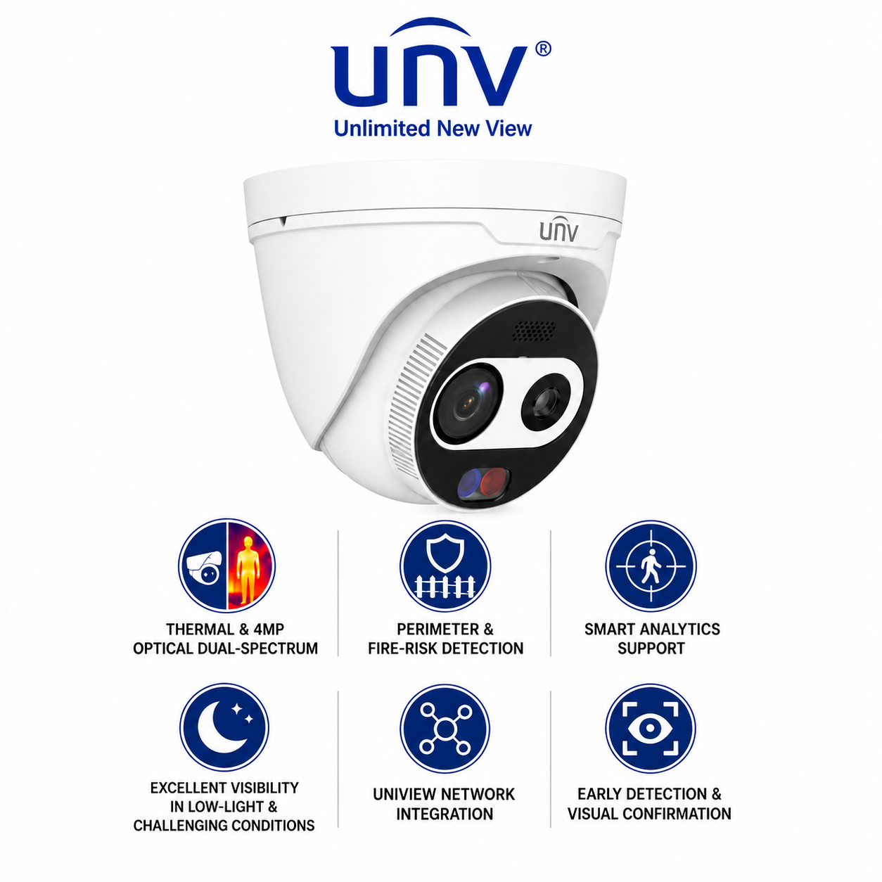 Uniview UV-TIC3612SA-F7-4F6AC-I1-W 4MP Powerful 7mm Thermal & Optical Dual-Spectrum Turret Network Camera