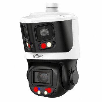 White Dahua SDT3E410-8P-MB-A-PV1 8MP + 4MP panoramic camera with 10x optical zoom PTZ on a white background
